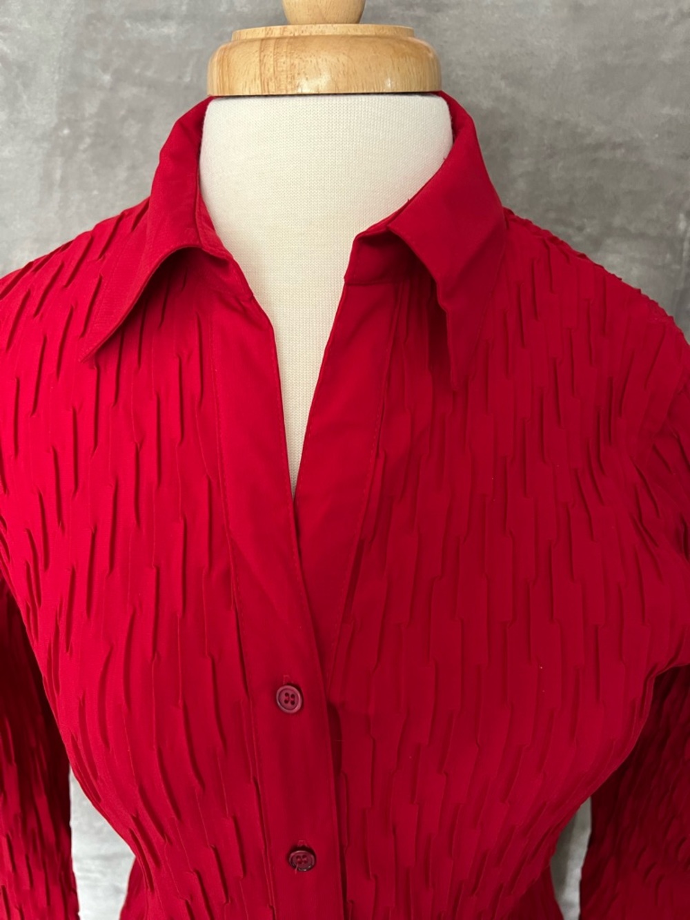 Croft & Barrow Red Textured Button Front Blouse Womens Large Stretch